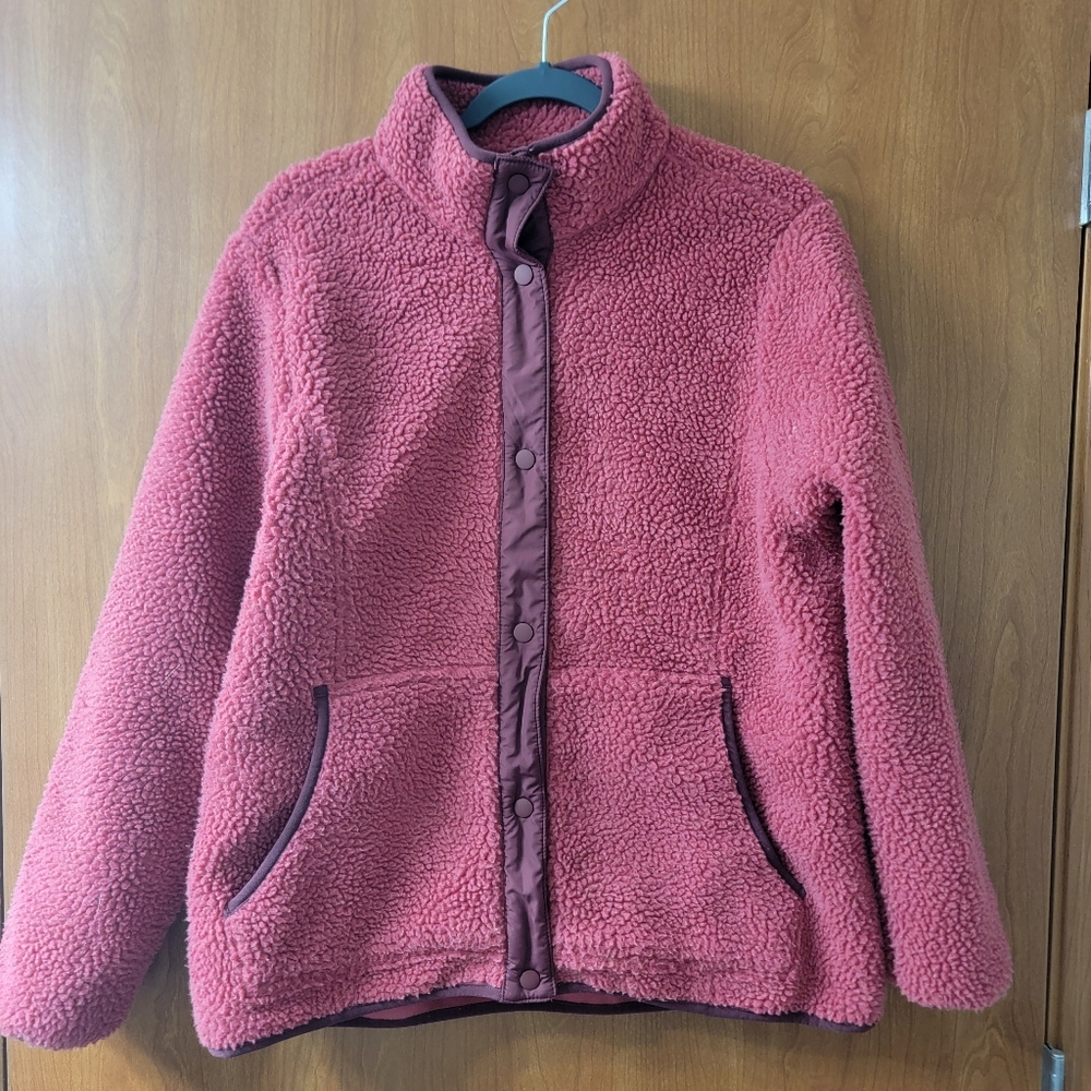 Lands' End Snap Button Sherpa Jacket Berry Size Medium 10-12